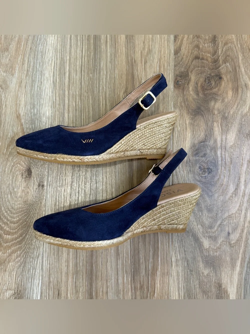 VISCATA Barcelona Lloret Navy Suede Espadrille Wedge Slingback Shoes Size 38